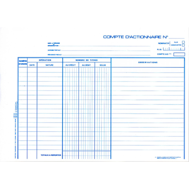 Fiches de comptes d’actionnaires Fiches de comptes d’actionnaires