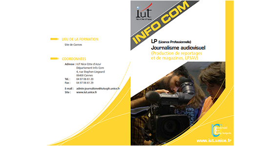 Nouveauté : La Licence Professionnelle Journalisme Audiovisuel est désormais proposée en Alternance à l'IUT de Nice Côte d'Azur (Site de Cannes)