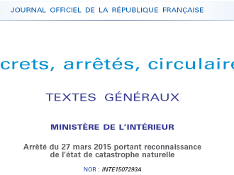 Le Pradet : ARRETE DE RECONNAISSANCE DE L'ETAT DE CATASTROPHE NATURELLE