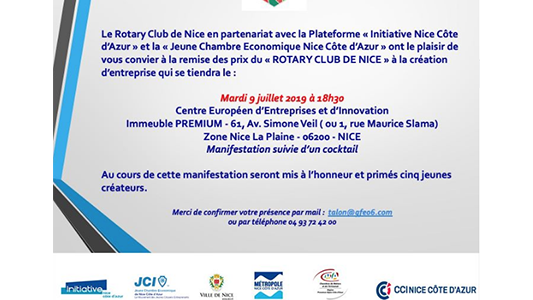 6ème Prix du Rotary Club de Nice à la création d'entreprise le 9 juillet !