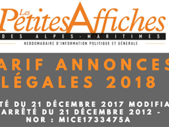  Tarif des Annonces Légales au 1er janvier 2018 en France 