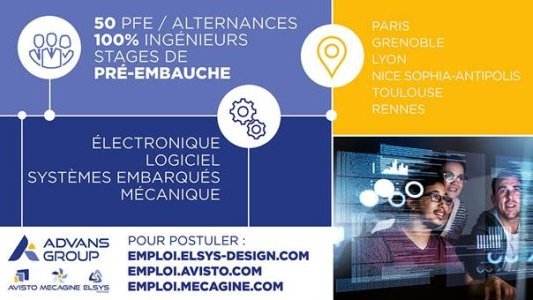 ADVANS Group : 16 places de stages de fin d'études en ingénierie électronique, logicielle ou mécanique à Sophia