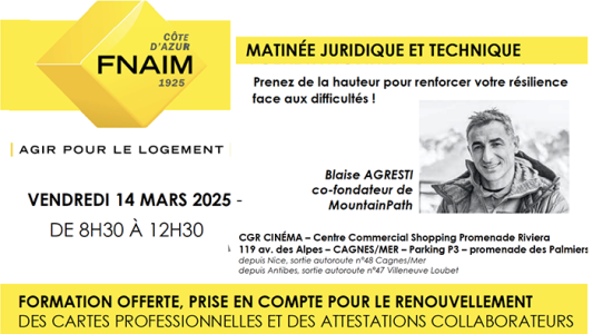 Matinée Juridique et Technique réservée aux adhérents FNAIM Côte d'Azur le 14 mars