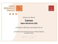 Gestion des risques majeurs : La Mairie de Cannes obtient le « Label Résilience France Collectivités » avec 3 étoiles 