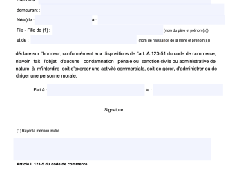 Attestation sur l'honneur de non-condamnation et de filiation