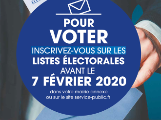 Inscriptions sur la liste électorale jusqu'au vendredi 7 février 2020