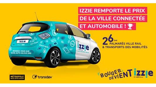 L'expérimentation d'auto-partage Izzie de la Métropole Nice Côte d'Azur récompensée du prix "Ville connectée et automobile"