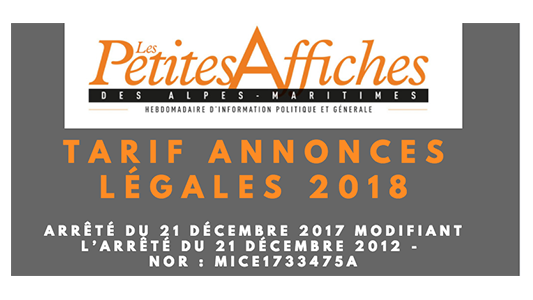 Tarif des Annonces Légales au 1er janvier 2018 en France 