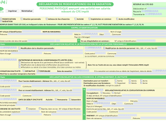 Formulaire P2 P4 i : déclaration de modification ou de radiation d'une personne physique dont l'activité non salariée indépendante relève du CFE impôt
