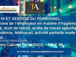 Webformation Talliance Avocats, AFJE, Petites Affiches : "COVID 19 et gestion du personnel"