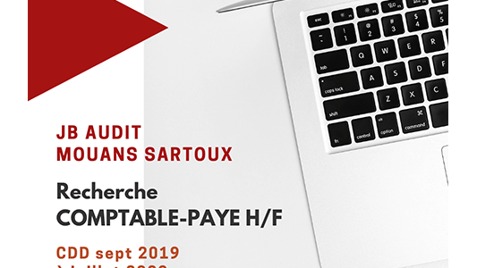 EMPLOI - Cabinet comptable recrute COMPTABLE-PAYE HF (CDD)