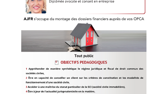 Formation AJFR : Une approche maîtrisée du régime juridique et fiscal des SCI 