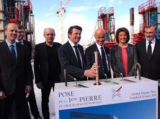 Pose de la première pierre de Connexio premier immeuble du Grand Arénas qui permettra à la Métropole de réaliser d'importantes économies 