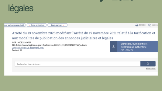 Prix des annonces légales 2026 : les forfaits et tarifs publiés au JO du 28 décembre