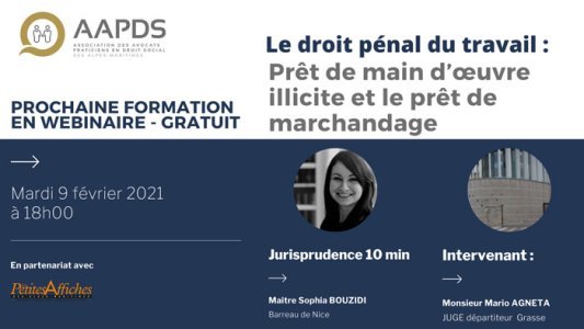 Formation AAPDS : Le droit pénal du travail : prêt de main d'œuvre illicite et le prêt de marchandage 