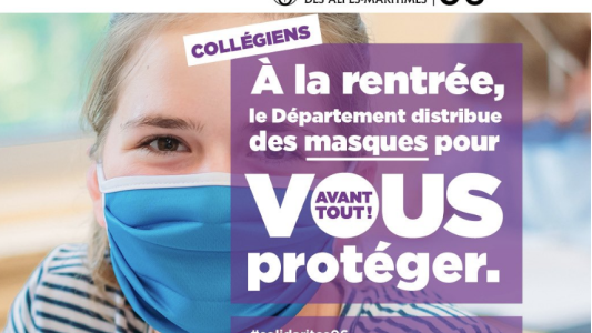 Rentrée : Le Département 06 remettra 2 masques en tissus lavables par collégien