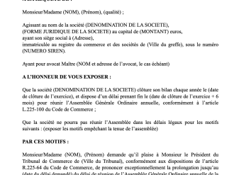  Requête en vue d'une prorogation du délai de réunion de l'assemblée générale