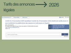 Prix des annonces légales 2026 : les forfaits et tarifs publiés au JO du 28 décembre