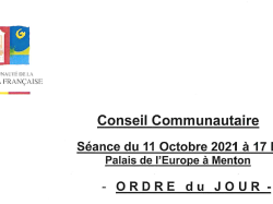  Conseil Communautaire de la Riviera Française le 11 Octobre 2021 à 17 H