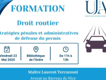 Une formation en droit routier proposée par l'UJA de Nice le 23 mai