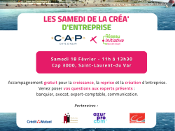 "Samedi de la créa d'entreprises" samedi 18 février à Cap 3000 