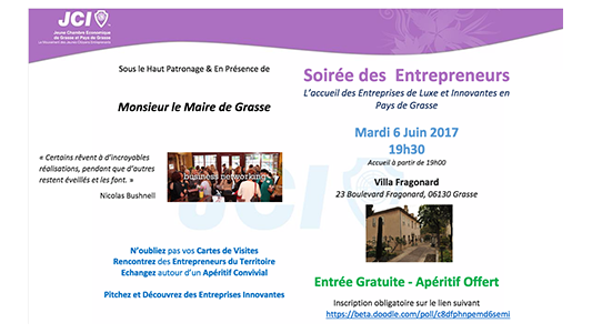 Seconde Soirée des Entrepreneurs du Pays de Grasse Mardi 6 Juin 2017