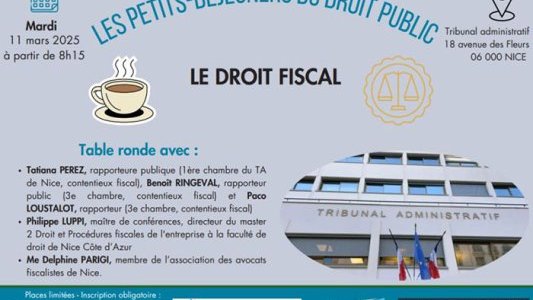 Prochain petit-déjeuner du droit public le 11 mars sur le thème du droit fiscal