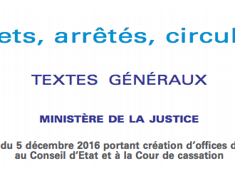 Publication de l'arrêté portant création de 4 offices d'avocat aux conseils