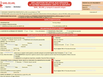 Formulaire M3 SARL-SELARL : déclaration relative aux gérants et autres personnes liées à la société – SARL, SELARL y compris à associé unique