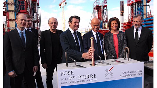 Pose de la première pierre de Connexio premier immeuble du Grand Arénas qui permettra à la Métropole de réaliser d'importantes économies 