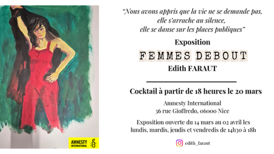 À Nice, l'avocate-artiste Edith Faraut expose des “Femmes debout” chez Amnesty International