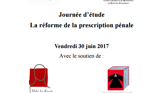 Colloque CERDP - La réforme de la prescription pénale, le 30 juin