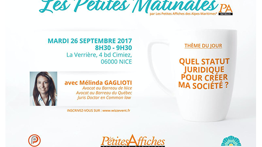 Créateurs rendez-vous à notre Petite Matinale du 26/09 : "Quel statut juridique pour créer ma société ?"