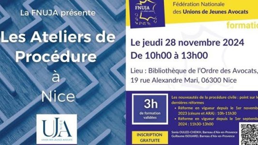 « Les Ateliers de Procédure civile » de la FNUJA à Nice ce 28 novembre