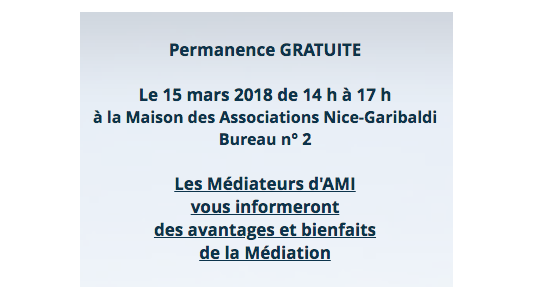 Permanence d'information à la Médiation avec AMI à Nice le 15 mars