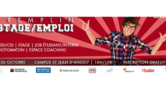 Aujourd'hui : 1ère édition du Tremplin stage/emploi de 10h à 17h Campus St Jean d'Angély - Nice