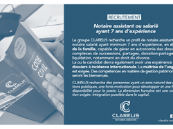 RECRUTEMENT • Clarelis recrute NOTAIRE ASSISTANT OU SALARIÉ H/F