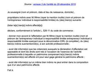 Modèle d'accord du coïndivisaire à l'affectation par l'EIRL d'un bien indivis à son activité professionnelle
