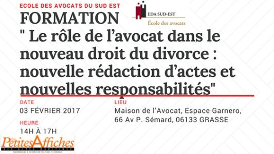 Formation EDA Sud Est : Le rôle de l'avocat dans le nouveau droit du divorce à Grasse le 3 février