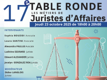 Juristes d'affaires : 17e table ronde ANEJA/AFJE 06 pour découvrir les métiers du droit en entreprise à Nice