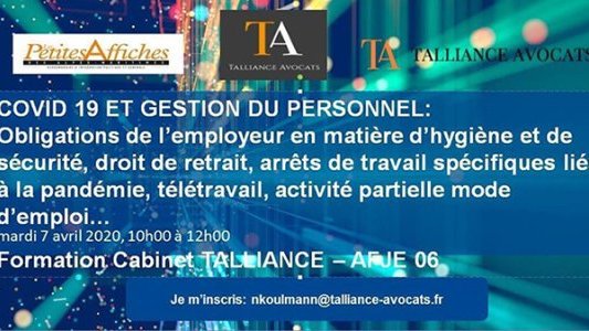 Webformation Talliance Avocats, AFJE, Petites Affiches : "COVID 19 et gestion du personnel"