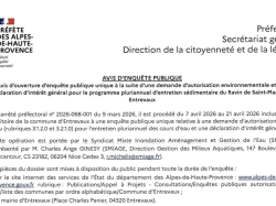 Entrevaux : enquête publique pour l'entretien sédimentaire du Ravin de Saint-Macaire