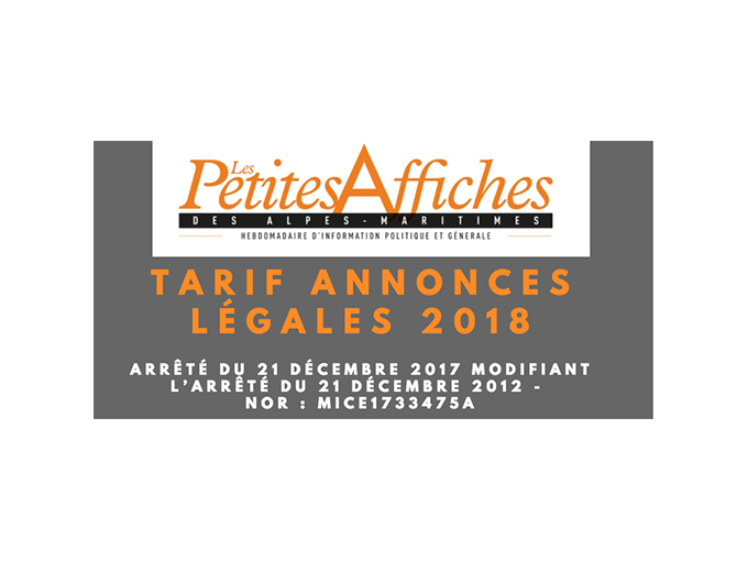 Tarif des Annonces Légale