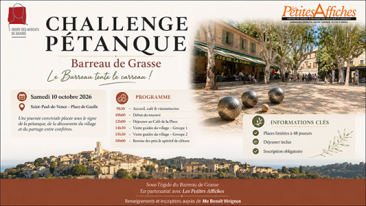 Le Barreau de Grasse organise son premier challenge pétanque le 10 octobre à Saint-Paul-de Vence