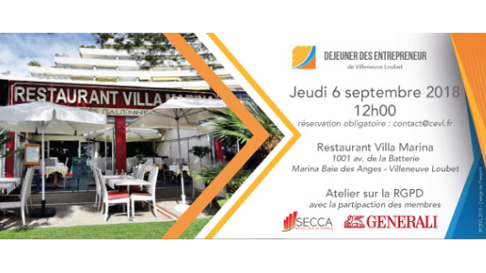 Déjeuner des Entrepreneurs de Villeneuve-Loubet : Atelier sur la RGPD le 6 septembre