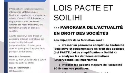 Formation AFJE : "Lois Pacte et Soilihi, panorama de l'actualité en droit des sociétés"