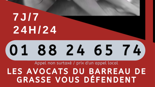 Le Barreau de Grasse tient une permanence téléphonique 24h24 7j/7 pour assister et défendre les victimes de violences familiales
