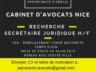 Cabinet d'Avocats en centre-ville de NICE recherche SECRETAIRE JURIDIQUE H/F 
