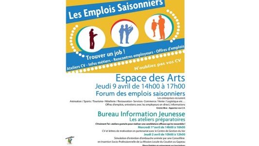 Forum des Emplois Saisonniers ce jeudi 9 avril 2015 – 14h00 / 17h00 Espace des Arts Le Pradet