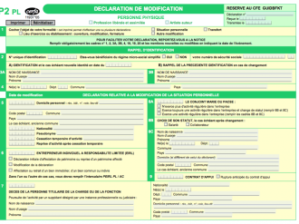 Formulaire P2 PL : déclaration de modification pour une profession libérale et assimilée
